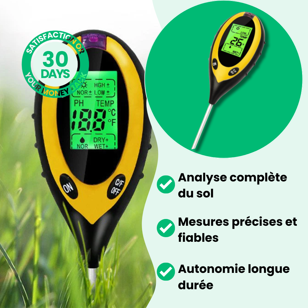 PH-mètre de Sol Numérique Multifonction 4 en 1