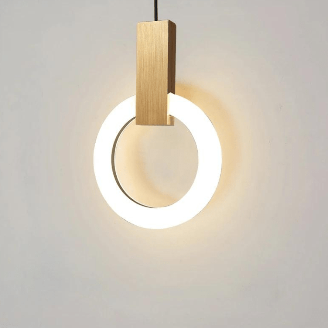 Jardioui 1 Lampe (54.90 €/ pcs) / Or / Lumière neutre Lampe LED Suspendue Circulaire en Frêne Nordique
