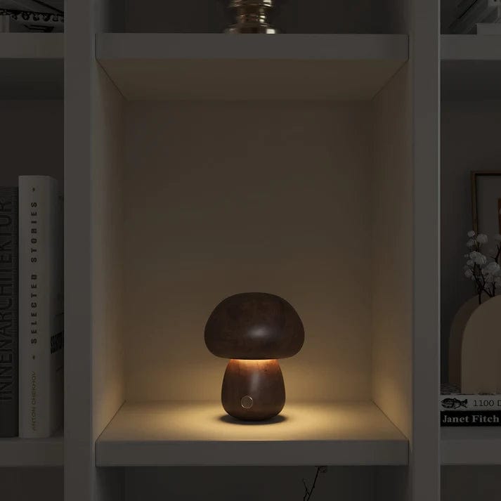 Jardioui Petit / Acajou Lampe Champignon en Bois Massif