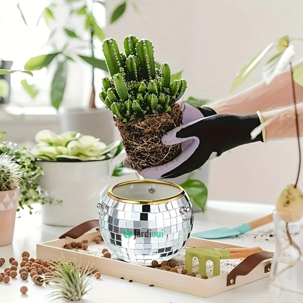 Jardioui Pot de Fleur Boule à Facette Éclatant