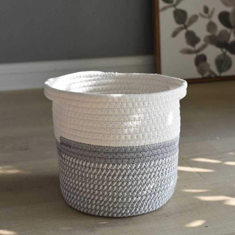 frJardioui Cache Pot Blanc / Gris / 20X20cm Panier Cache Pot en Jute et Coton